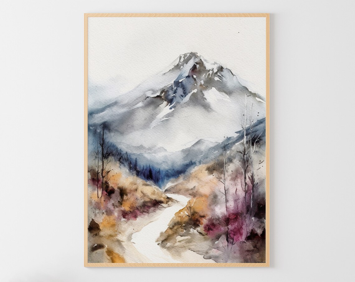 Mount Hood Watercolor Art Print, Oregon Landscape