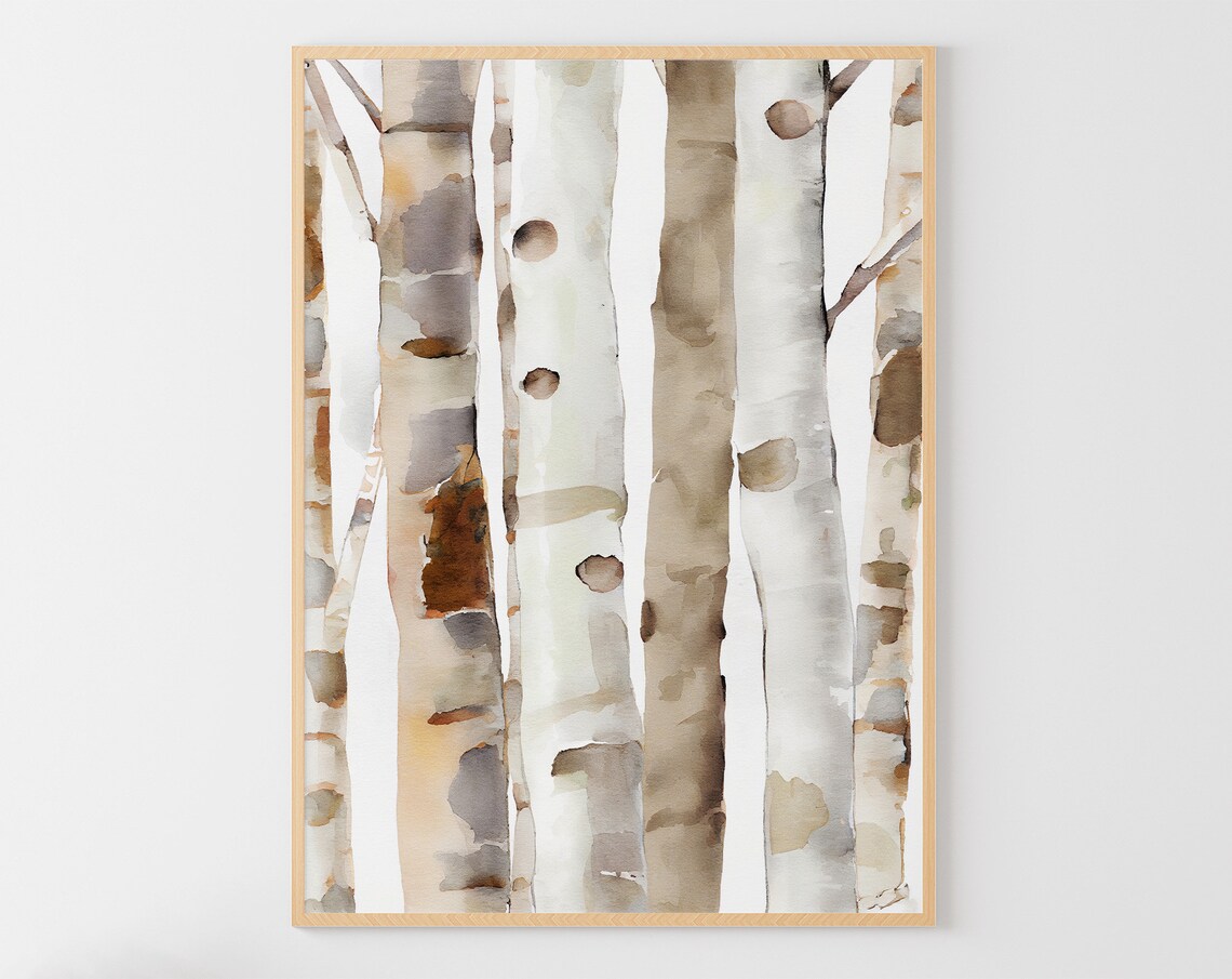 Birch Trees Watercolor Forest Painting Birches Art Print Neutral Artwork Beige Wall Art