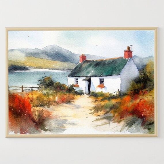 Scottish Cottage in Glen Coe Watercolor Art Print
