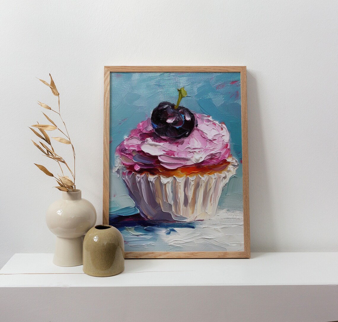 Cupcake Oil-Painting Dessert Still Life Art Print - Image 2