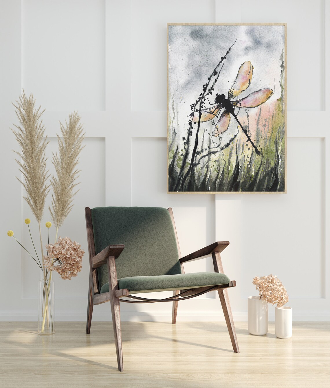 Dragonfly Watercolor Art Print, Meadow Wildflowers - Image 2