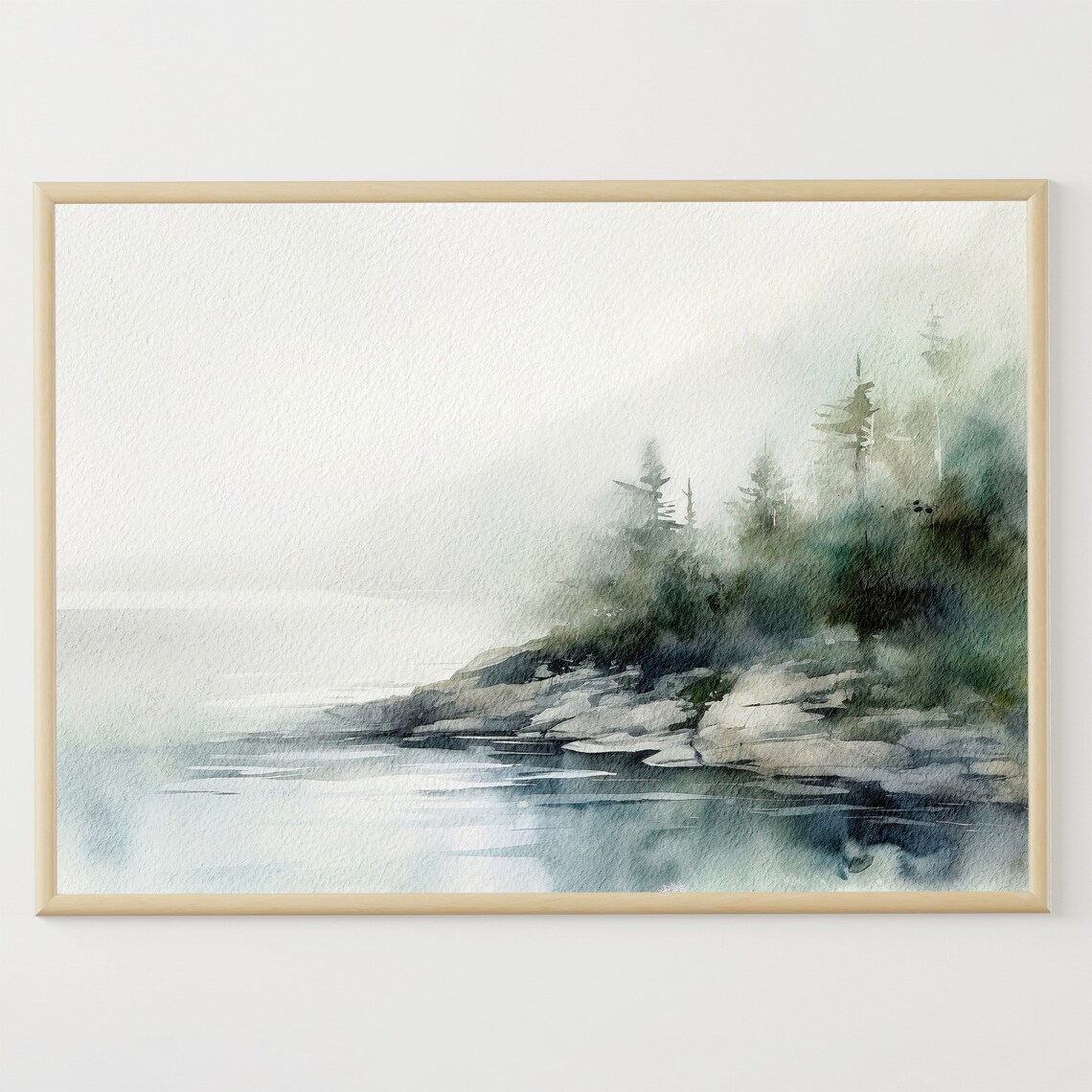Tahoe Lake Watercolor Landscape, California Art Print