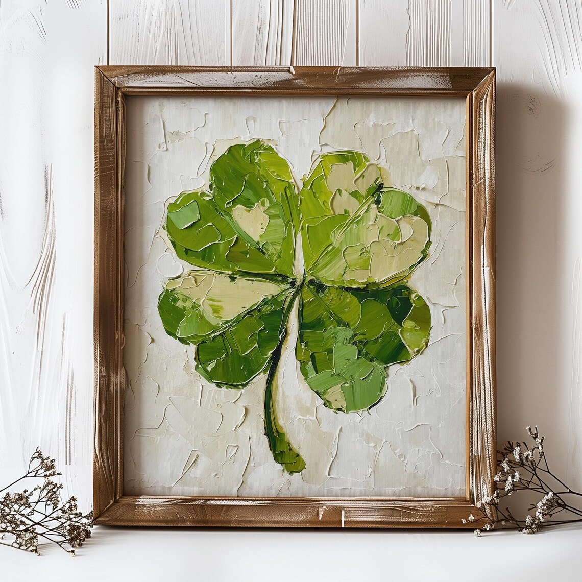 Four Leaf Clover Oil Painting, St Patricks Day Art Print