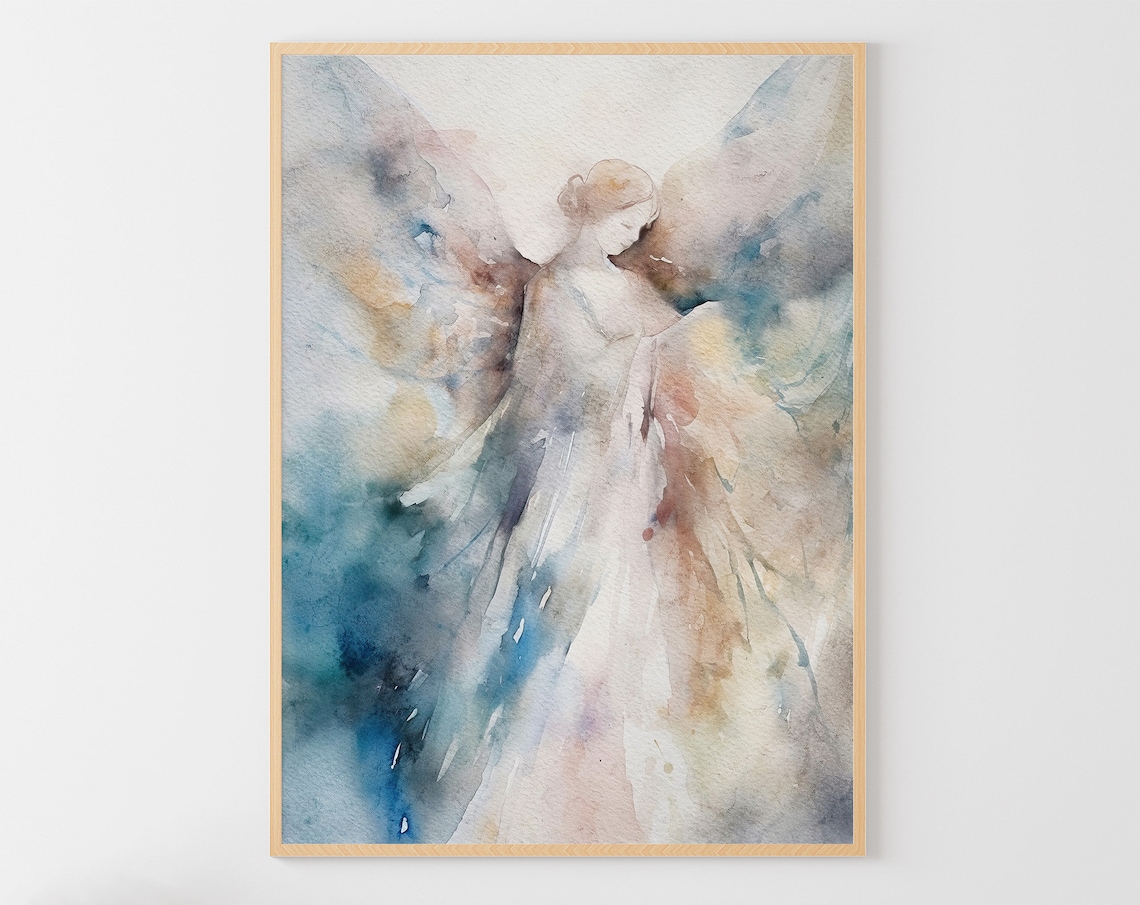 Angel Watercolor Art Print, Christmas Religious Decor