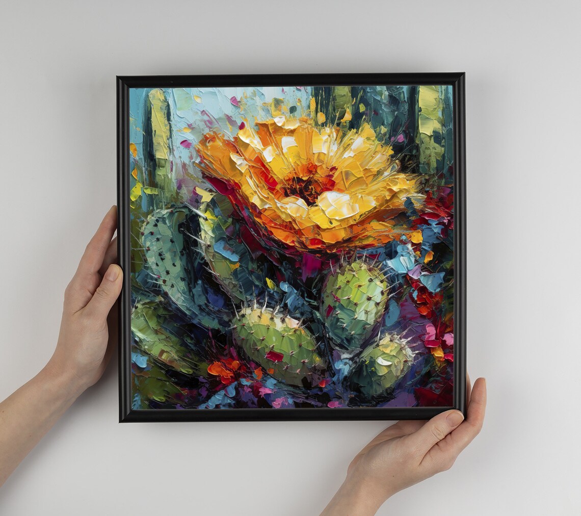 Cactus Flower Oil Painting, Arizona Desert Art Print - Image 3