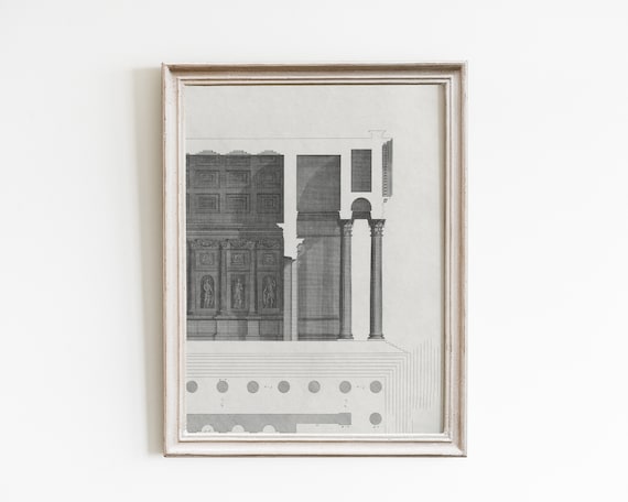 Minimalist Architecture Drawing, Vintage Line Art Print