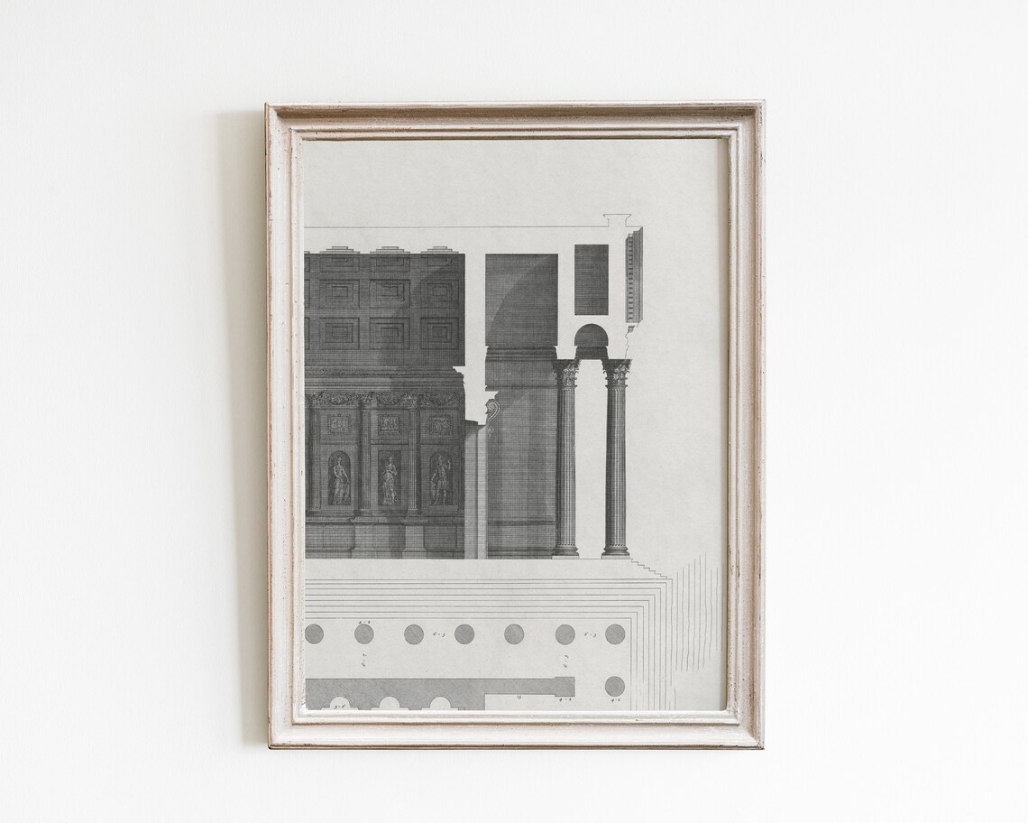Minimalist Architecture Drawing, Vintage Line Art Print