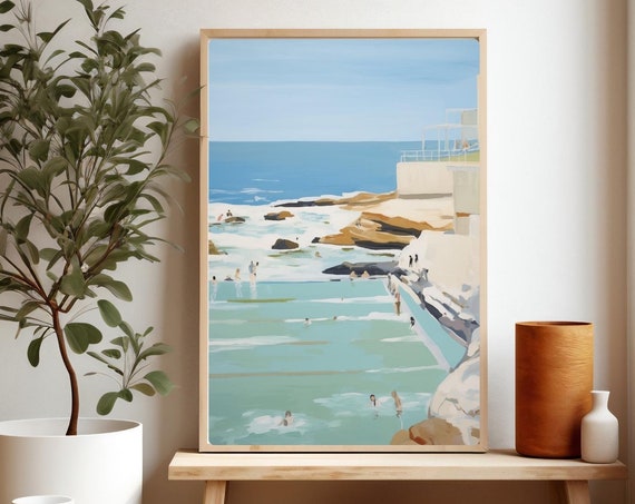 Bondi Beach Sydney Print Australian Icebergs Pool Blue Coastal Wall Art Giclee