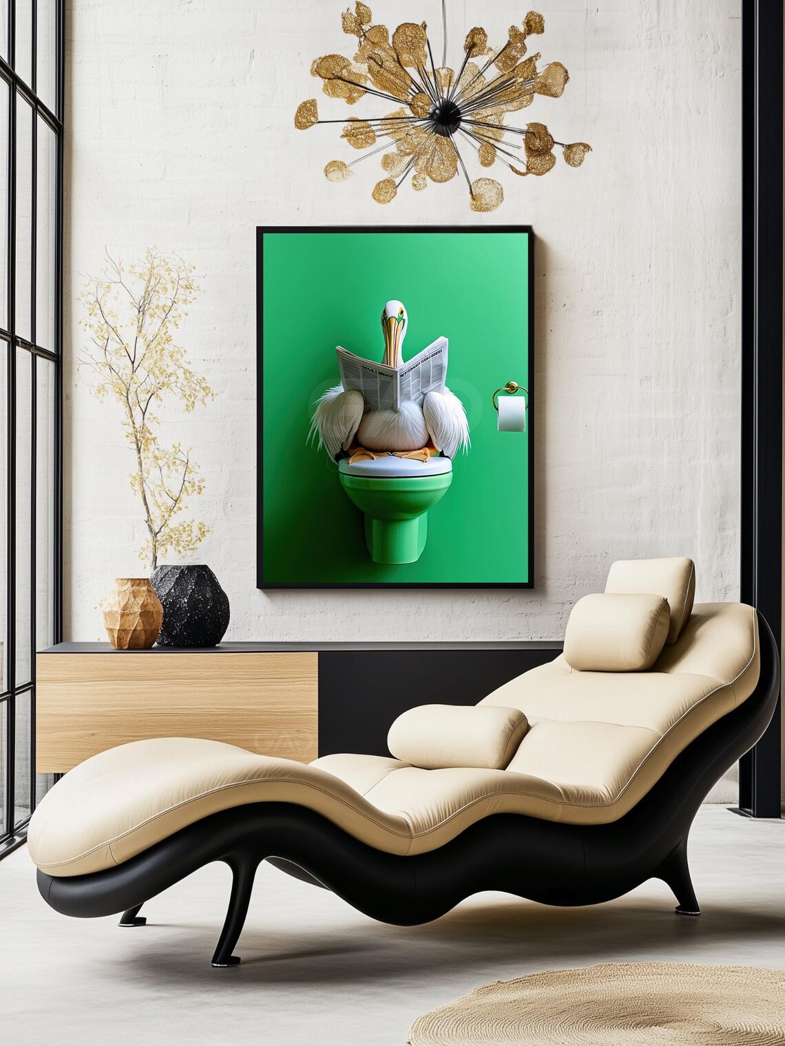 Pelican Reading Newspaper In The Toilet Art Print - Image 3