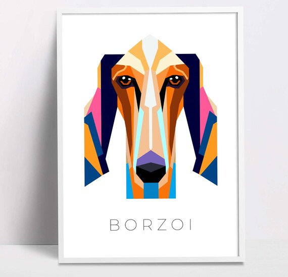 Borzoi Geometric Pop Art Print Pet Dog Wall Art Prints Printable Art Dog Poster Print
