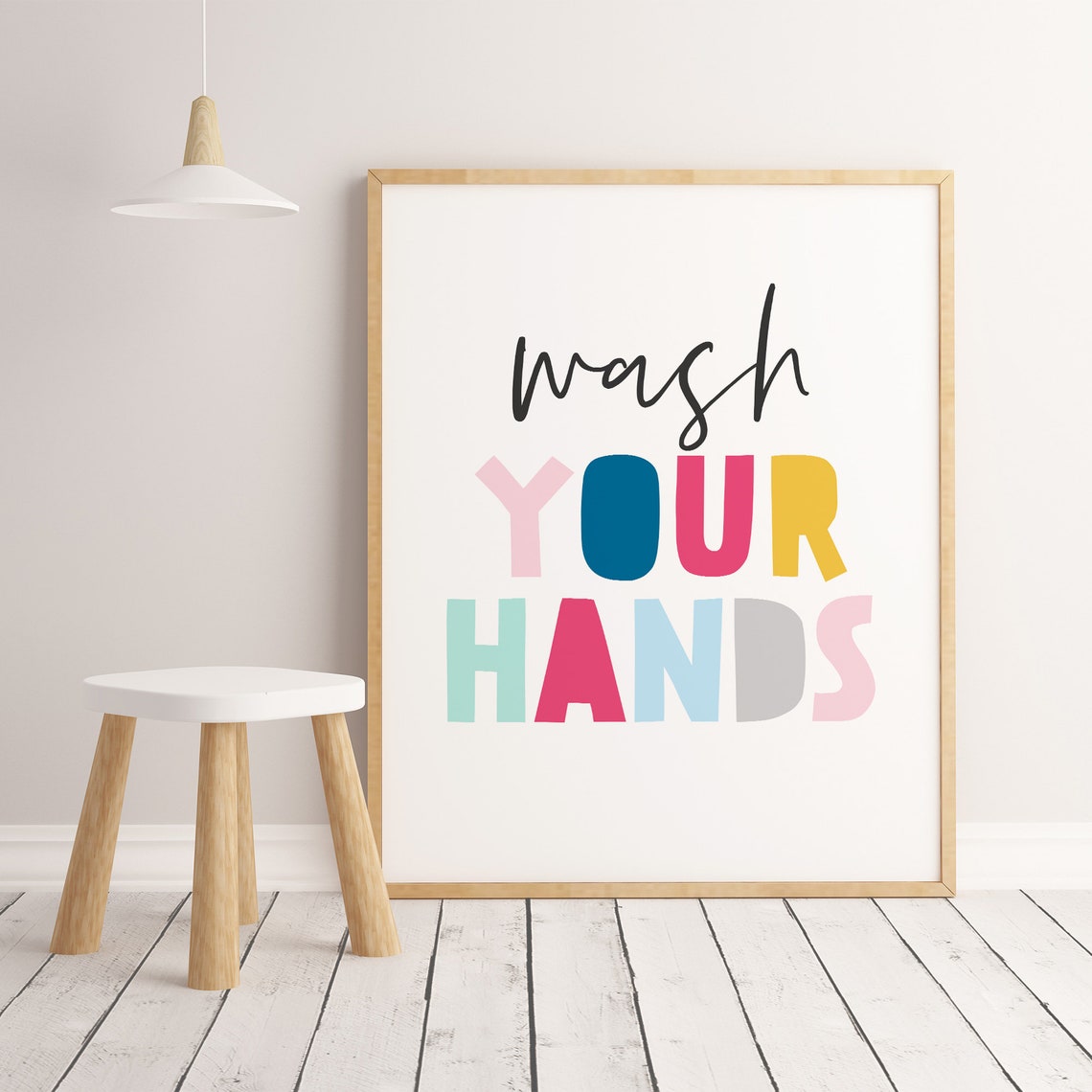 Wash Your Hands Colorful Typography Kids Bathroom Decor Sign Poster - Image 2