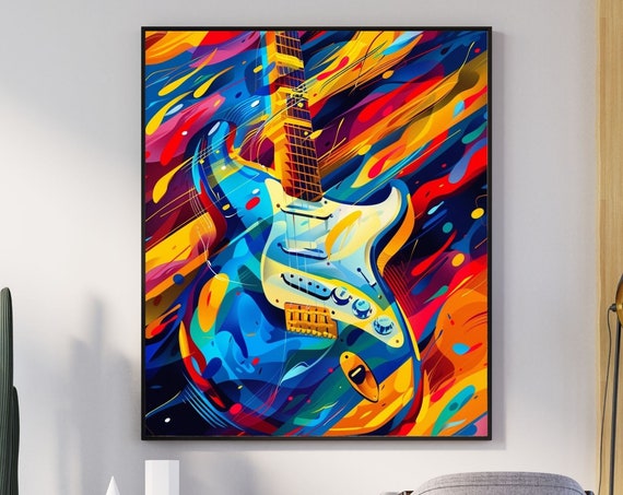 Rainbow Guitar Pop Art Poster 70s Retro Home Decor Hippie Home Decor 70s Bedroom Decor 1970s Decor