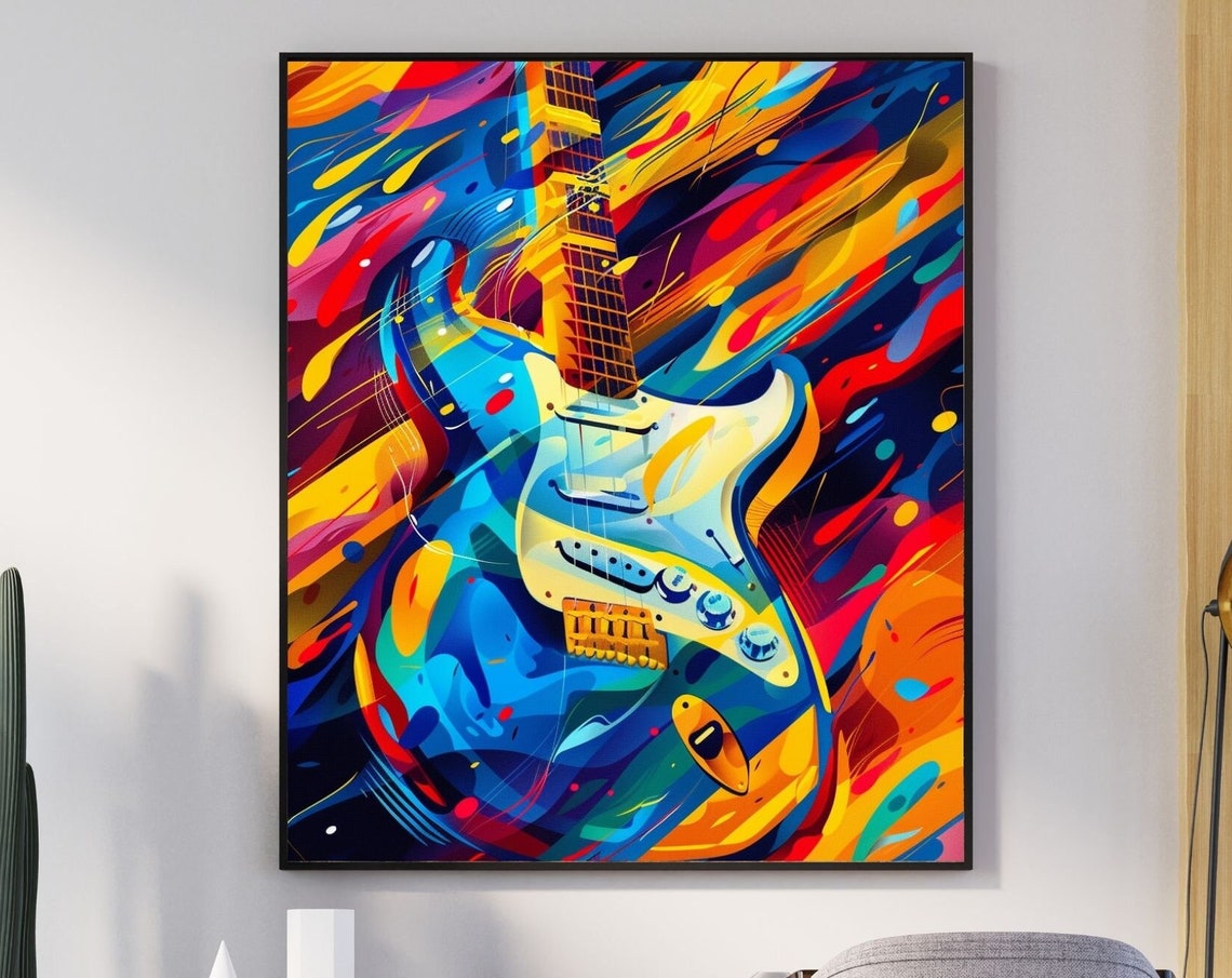 Rainbow Guitar Pop Art Poster 70s Retro Home Decor Hippie Home Decor 70s Bedroom Decor 1970s Decor