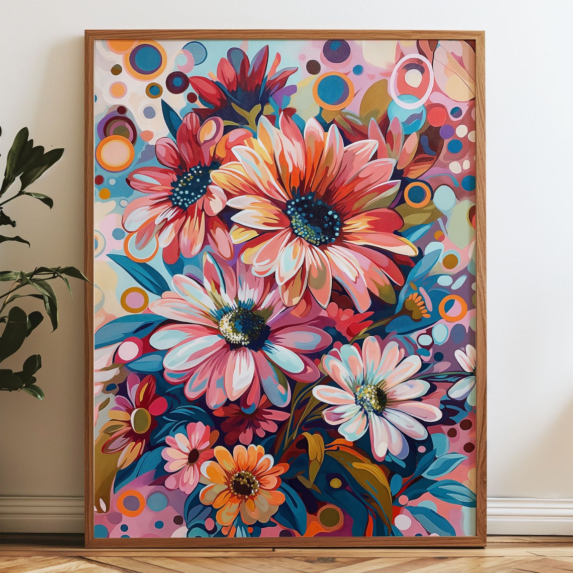 Vibrant Daisy Bouquet Painterly Colorful Floral Garden Bloom Poster