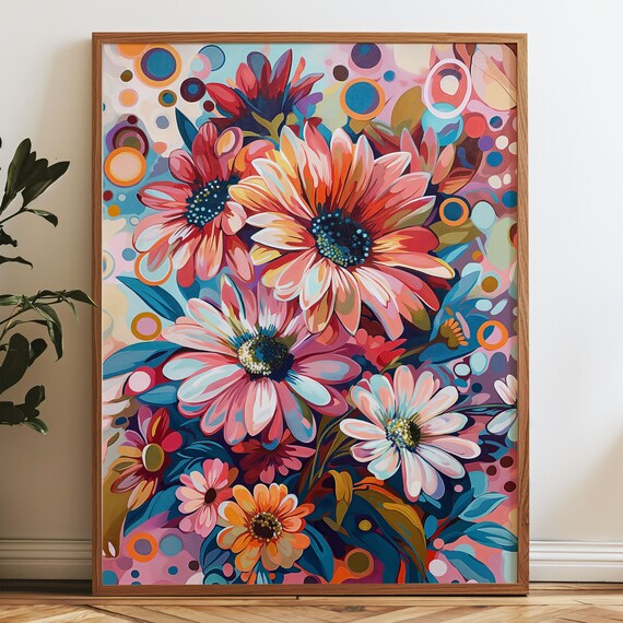 Vibrant Daisy Bouquet Painterly Colorful Floral Garden Bloom Poster