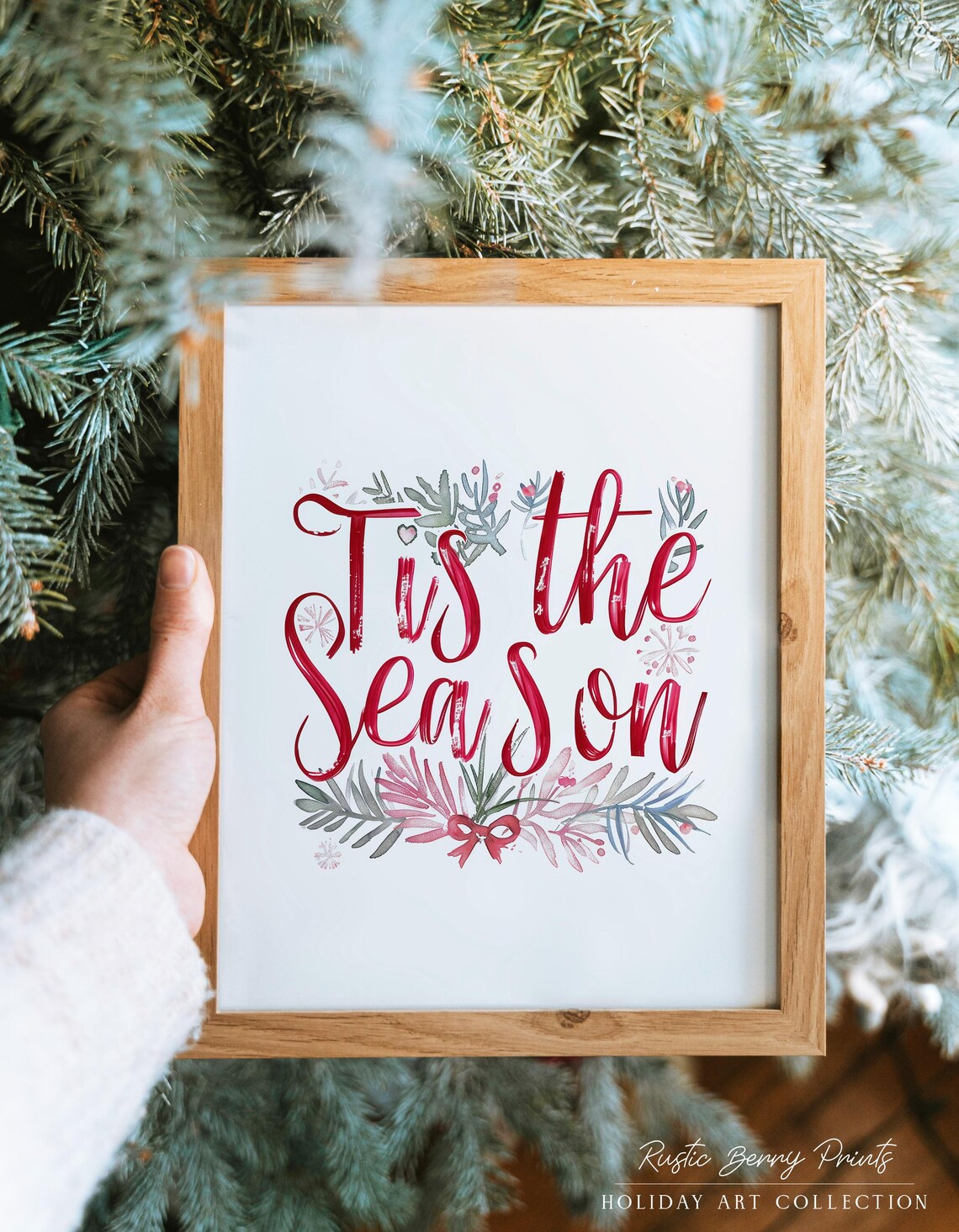 Tis the Season Pink Watercolor Script Holiday Quote Christmas Poster