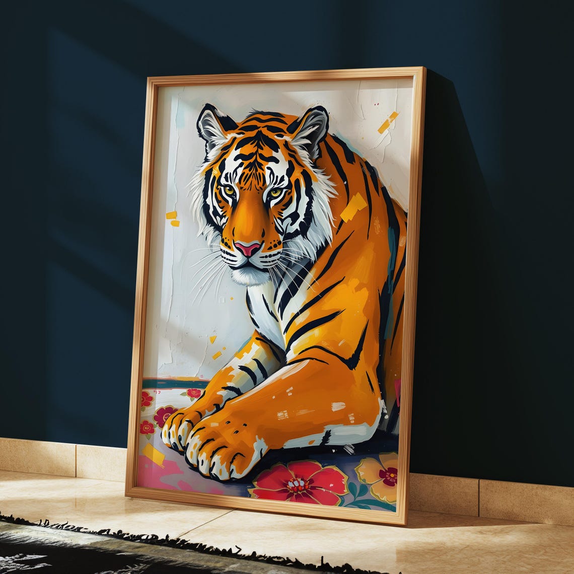 Tiger Wall Art Bold Wildlife Print Modern Jungle Decor Vibrant Animal Painting Fierce Big Cat Artwork Maximalist Art - Image 3