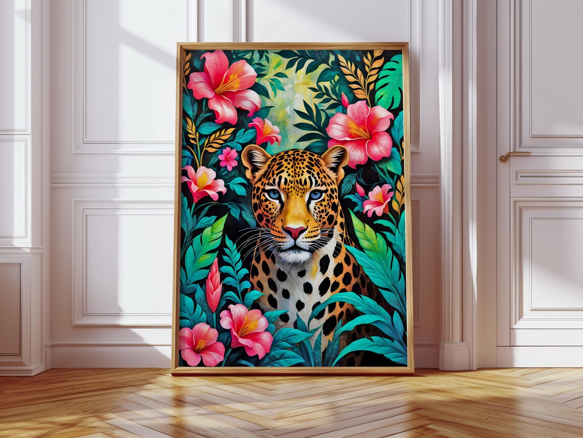 Leopard Jungle Botanical Art, Boho Wildlife Print - Image 2