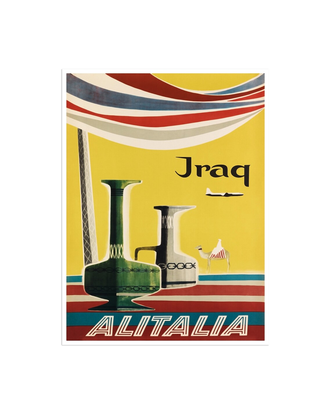Iraq Alitalia Vintage Airline Desert Camel Vases Travel Poster