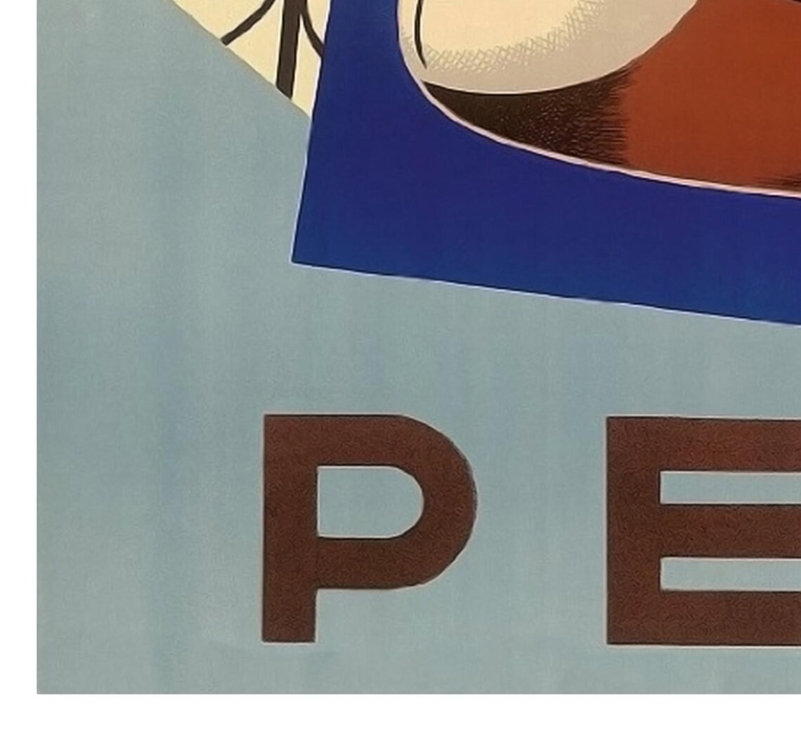 Peru Inca Profile Cubist Modernist Sun Mask Vintage Travel Poster - Image 2