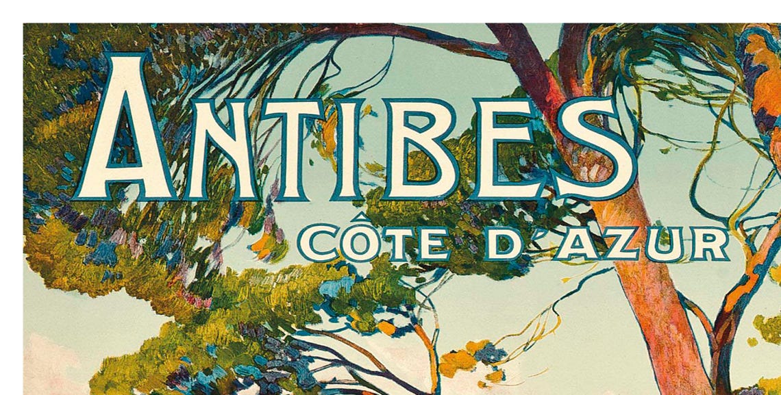 Antibes Cote d'Azur PLM Trains Extra Rapides Vintage Travel Poster - Image 2