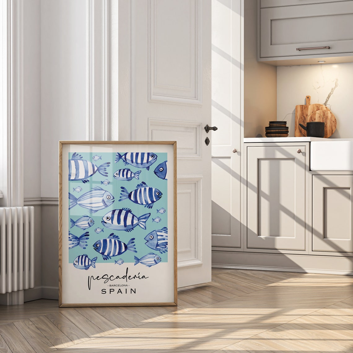 Pescaderia Barcelona Spain Blue Striped Fish Market Art Print - Image 3