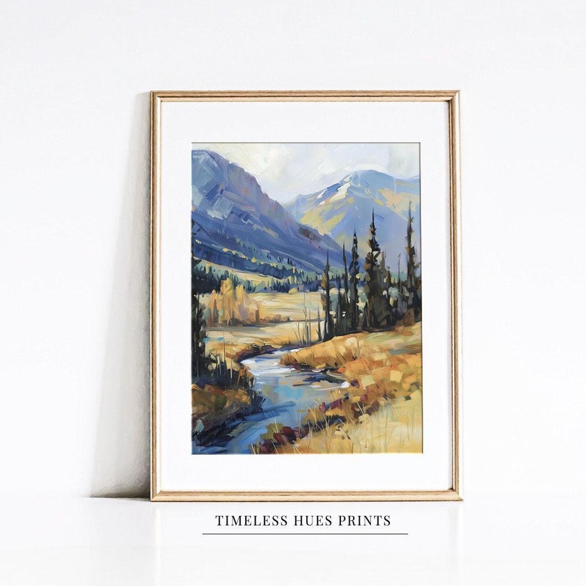 Sparkling Creek Blue Mountain Slopes Sunlit Valley Stream Poster
