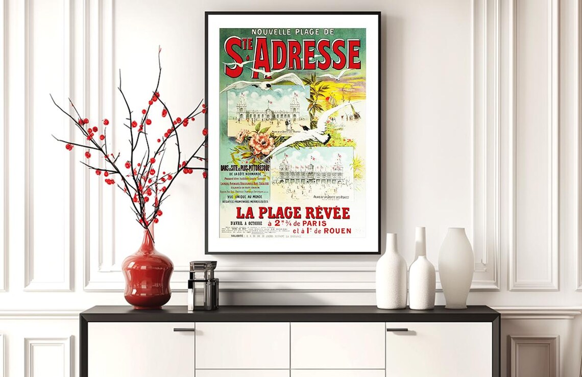 Nouvelle Plage de Ste Adresse Vintage French Poster Seagulls Beach Casino - Image 2