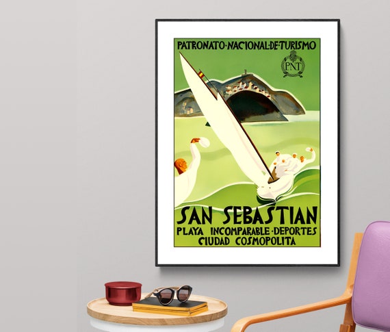 San Sebastian Playa Incomarable Spain Vintage Travel Poster