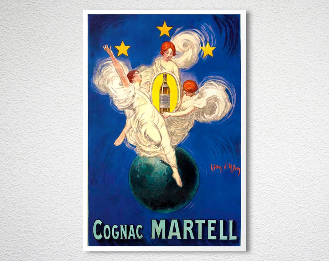 Cognac Martell Nymphs Dancing Globe Stars Deep Blue Ad Poster - Image 2