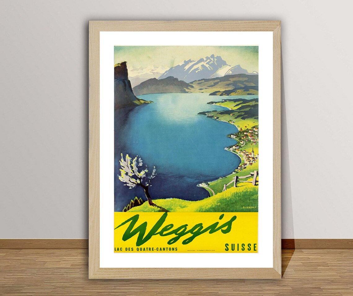 Weggis Suisse Vintage Travel Poster, Retro Travel Poster