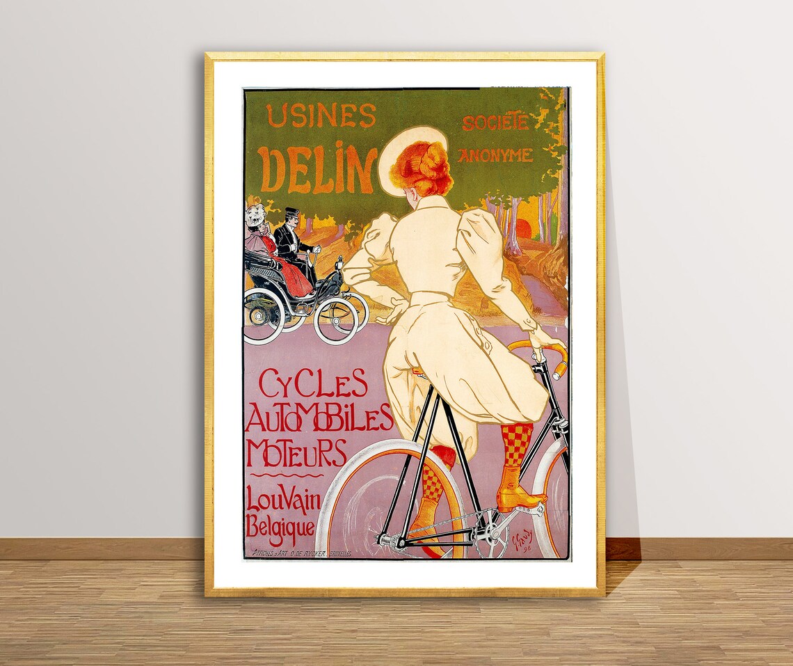 Usines Delin Vintage Cycles Poster Belgian Bicycle Ad Artwork
