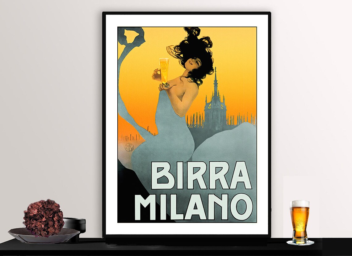Birra Milano Vintage Food and Drink Travel Poster