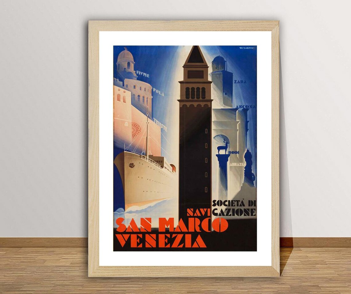 San Marco Venezia Ocean Liner St Marks Campanile Vintage Travel Poster
