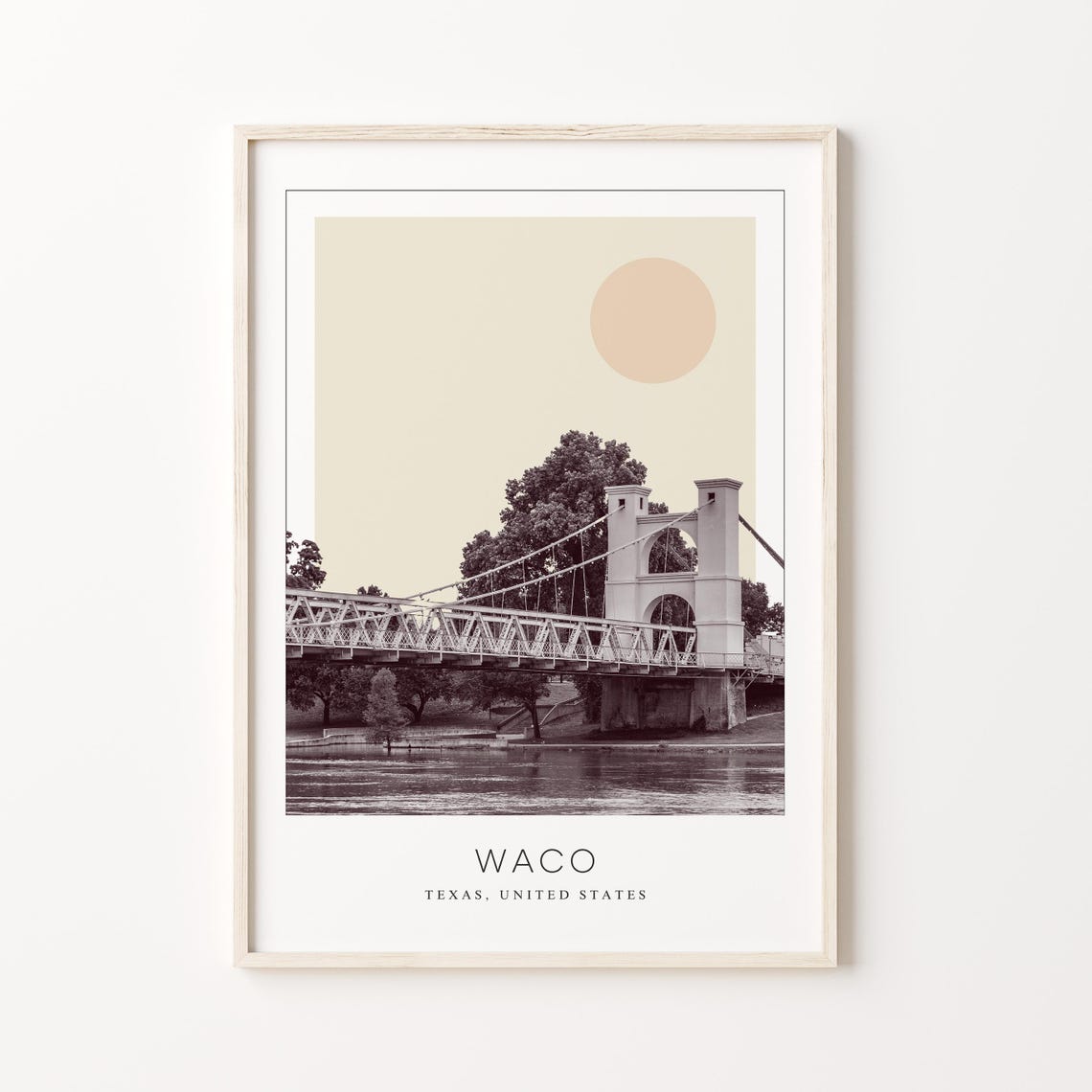 Waco Suspension Bridge Over River Minimalist Texas Travel Poster