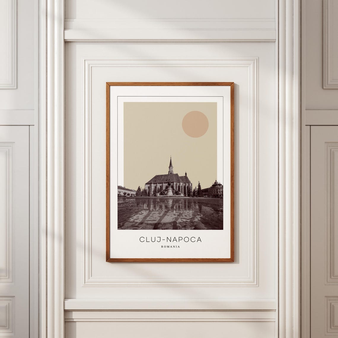 Cluj-Napoca Romania Church Rain Reflection Minimalist Poster - Image 2