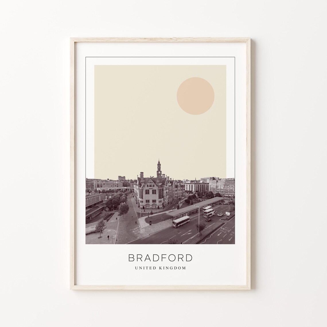 Bradford United Kingdom City Hall Clock Tower Minimalist Travel Poster