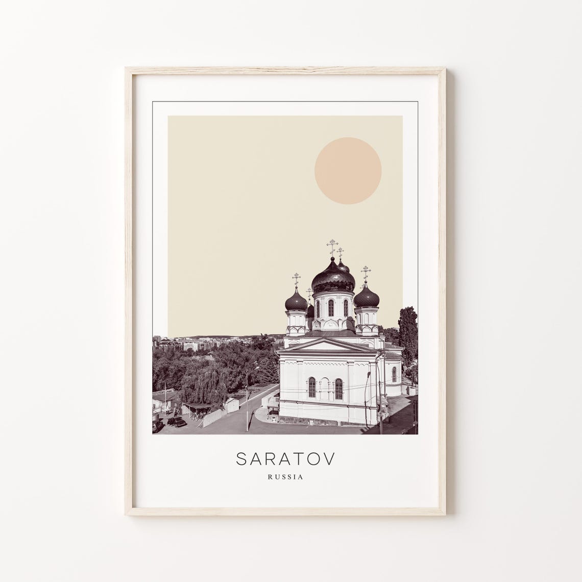 Saratov Onion Dome Orthodox Church Minimalist Russia Travel Poster