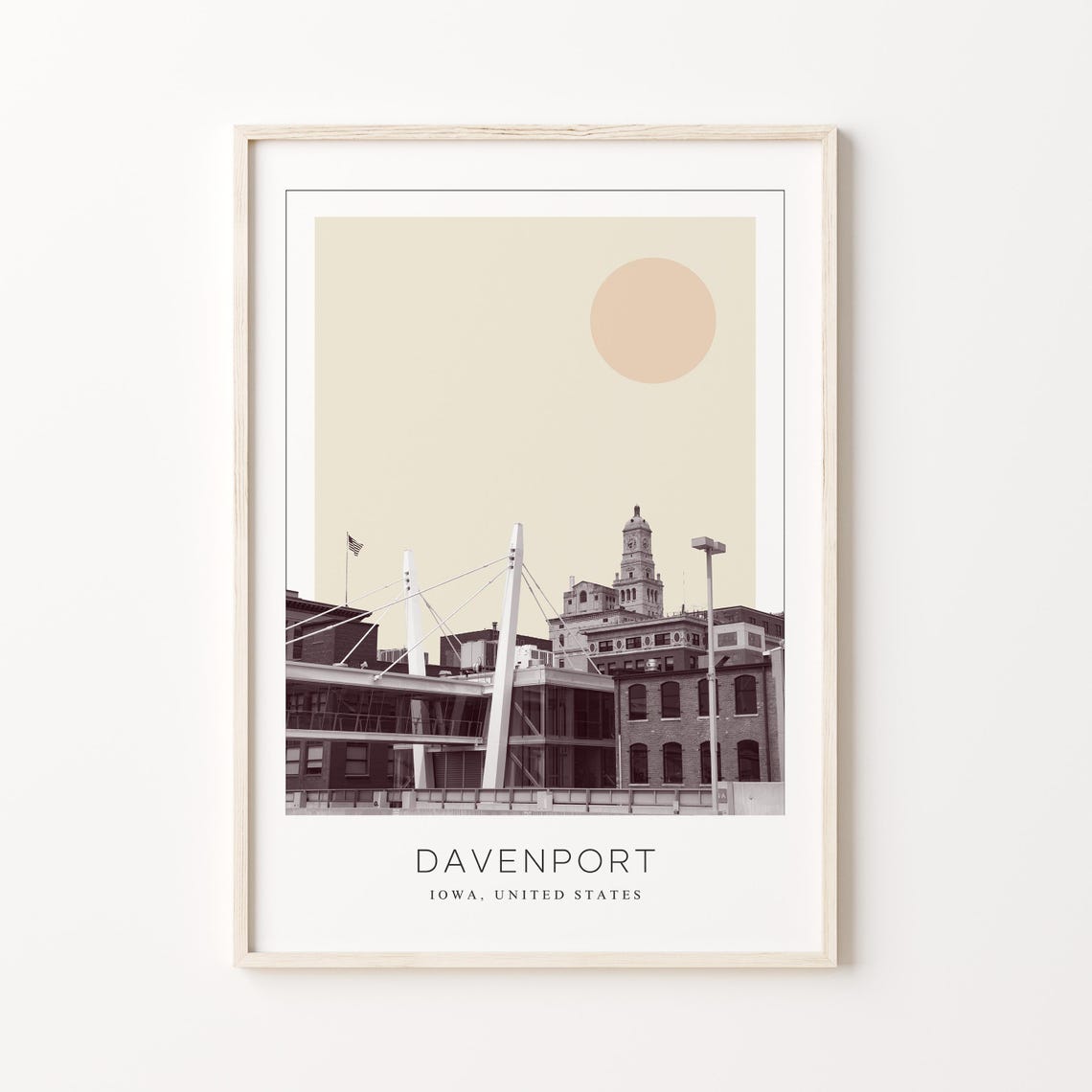 Davenport Iowa Riverfront Downtown Skyline Minimalist Travel Poster