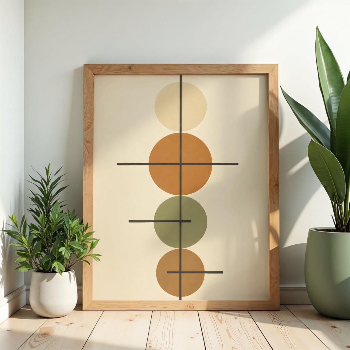 Midcentury Modern Geometric Wall Art Neutral Abstract Circles Minimalist Scandinavian Decor