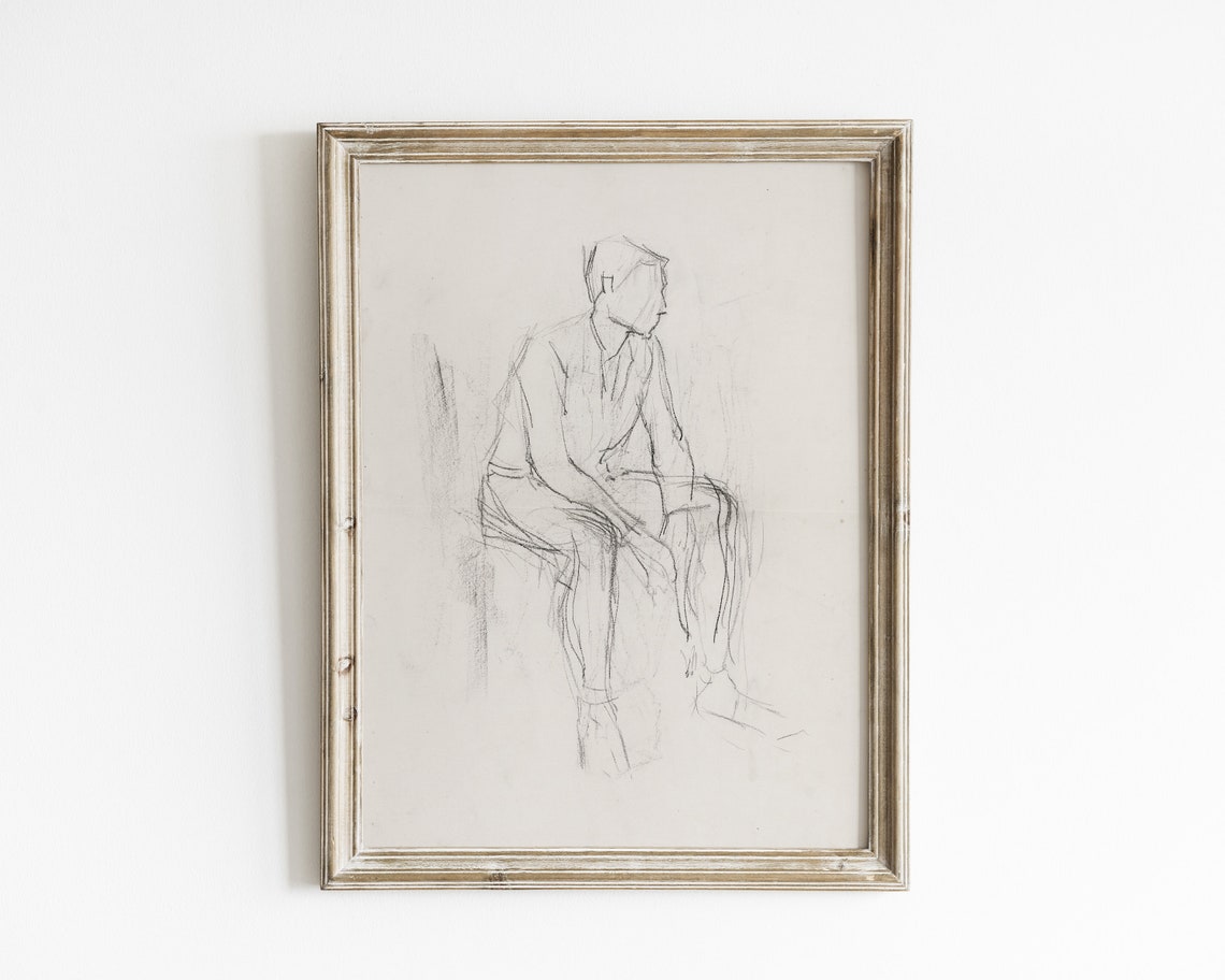 Abstract Male Figure, Vintage Sketch Line Art Print