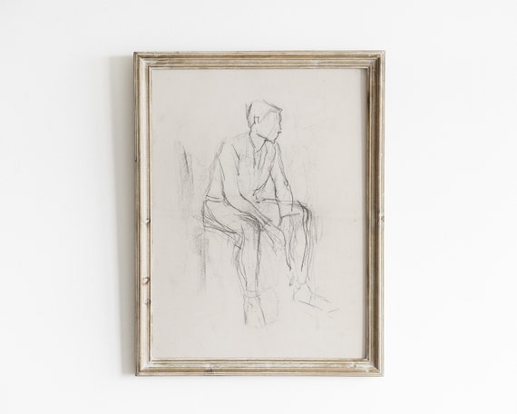 Abstract Male Figure, Vintage Sketch Line Art Print