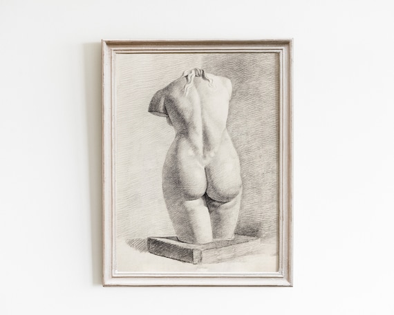 Female Nude Figure Study, Vintage Bathroom Art Print