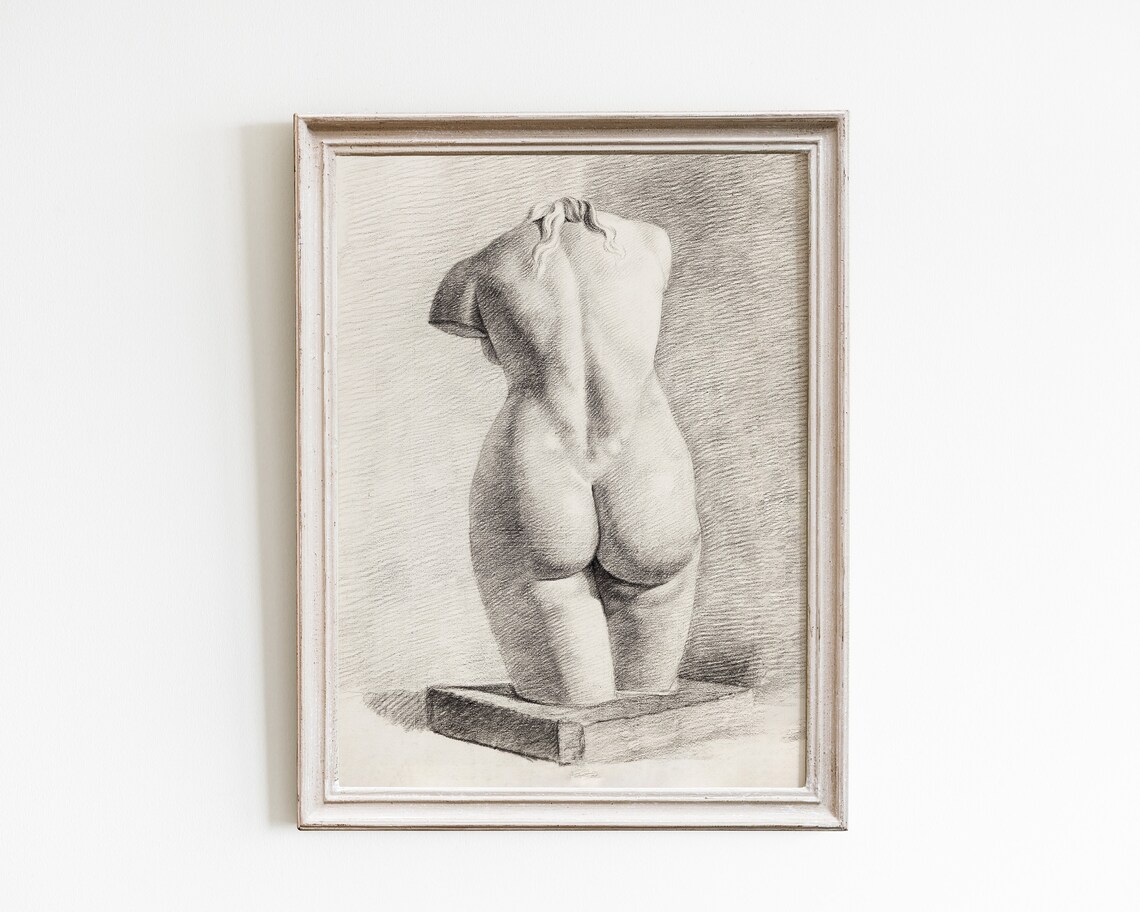 Female Nude Figure Study, Vintage Bathroom Art Print