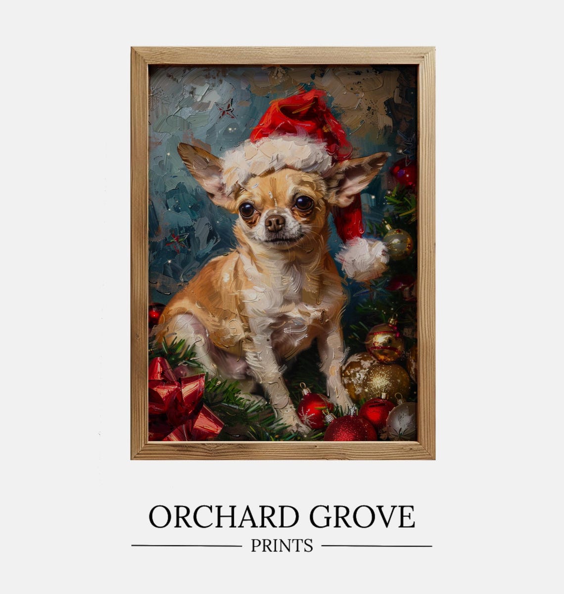 Christmas Dog Wall Art Print Santa Dog Painting Christmas Chihuahua Christmas Puppy Christmas Holiday Decor Santa Pet 186
