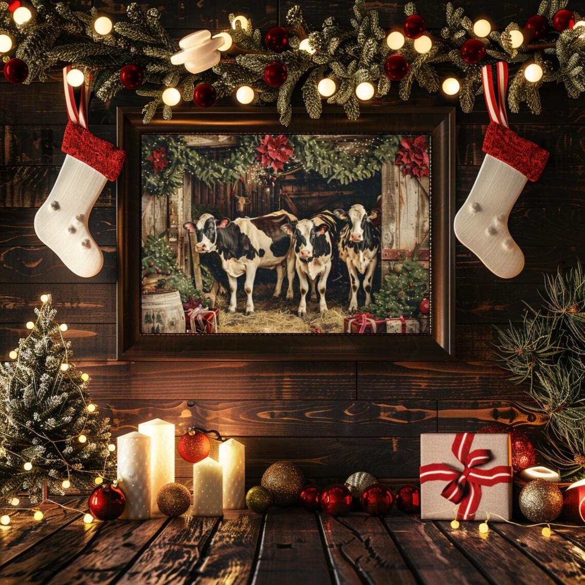 Christmas Cow Vintage Holiday Farmhouse Art Print - Image 2