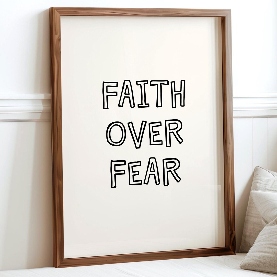 Faith over Fear Bold Black Lettering Minimalist Christian Quote Poster