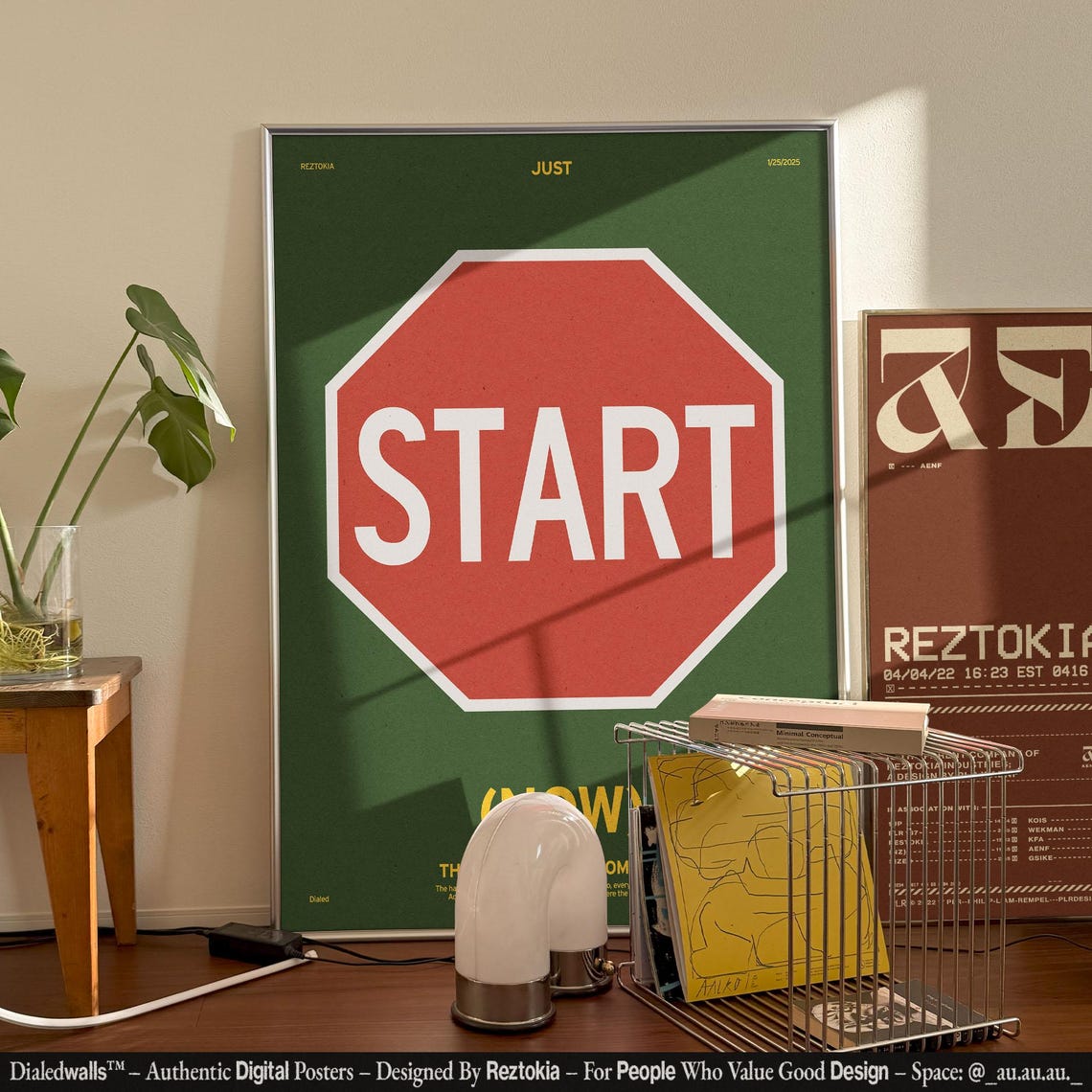 Just Start Now Red Stop Sign Green Motivational Momentum Poster - Image 4
