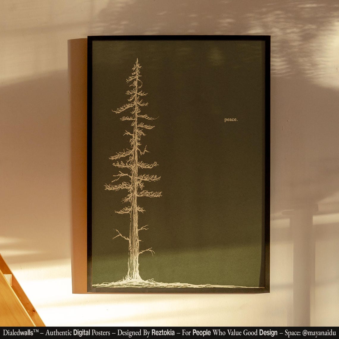 Tall Pine Tree Line Drawing Dark Green Peace Minimal Nature Poster - Image 4