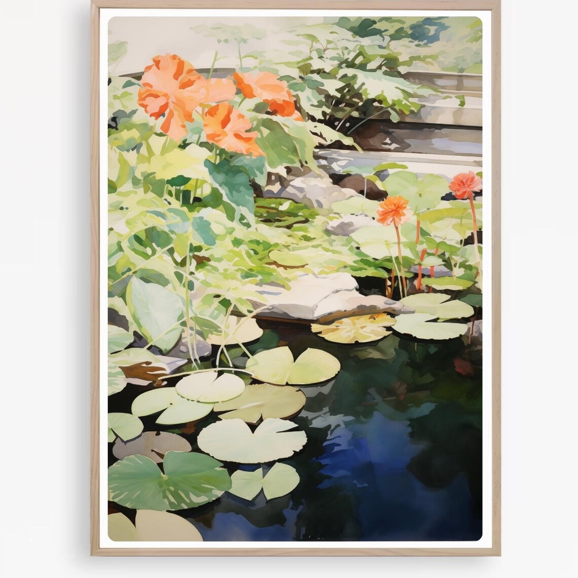 Lily Pad Pond Flower Painting, Water Lilies Art Print